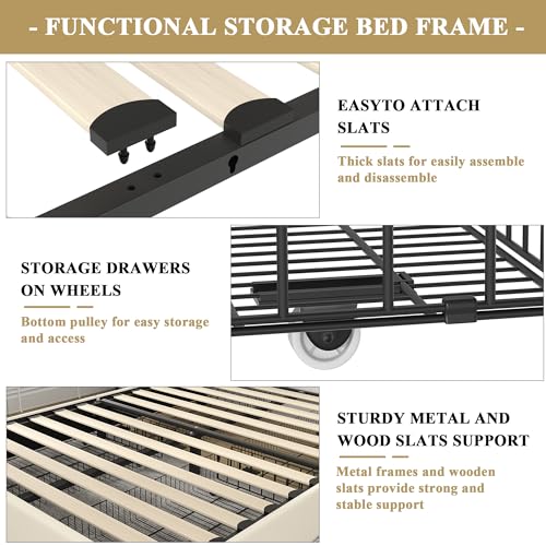 Vecelo FULL SIZE UPHOLSTERED BED FRAME Full Size Upholstered Platform Bed Frame With 4 Storage Drawers thumb #5