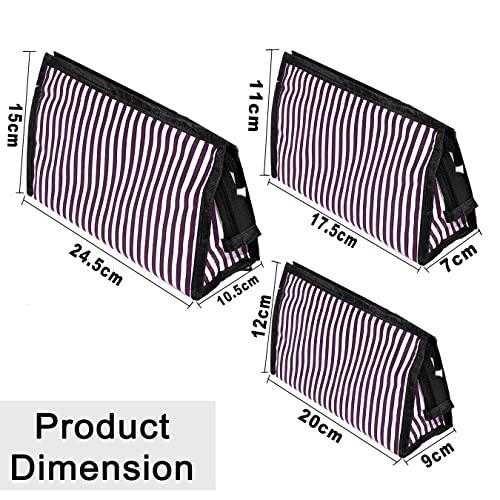 Image of SNDIA 3 Pc Cosmetic Bag Set, Shaving Kit Bag for Men, Toiletry Travel Bag, Makeup Organizer, Cosmetic Bag for Girls Zippered Pouch Set (Purple & Black, 24.5x10.5x15 cm)
