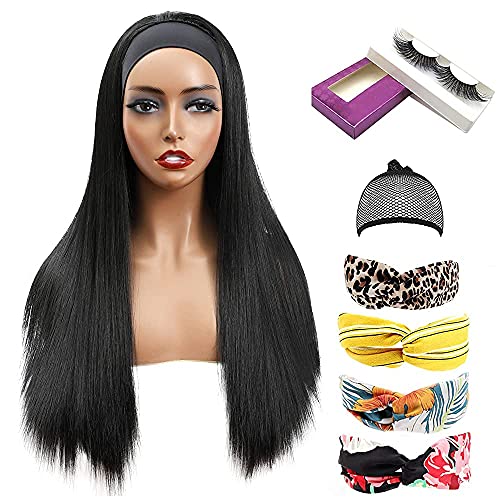Straight Headband Wigs for Black Women Glueless Synthetic Long Straight Headband Wig Heat Resistant Headband Wig for Daily Use Half Wig(22 Inch) …