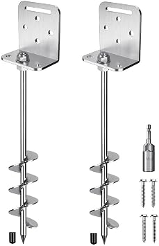 Insaga Ground Anchors Screw in 10mm Solid Steel with L Bracket, for Trampoline Mobile Home Swing Set Shed Carport Tent Stakes Earth Anchor Tree, Blade & Chrome Plated Finish
