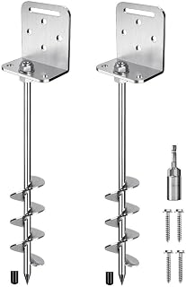 Insaga Erdanker zum Einschrauben, 45,7 cm / 61 cm, 10 mm, massiver Stahl mit L-Halterung für Trampolin, Wohnmobil, Schaukel-Set, Schuppen, Carport, Zeltheringe, 5,1 cm Helix-Klinge und verchromte