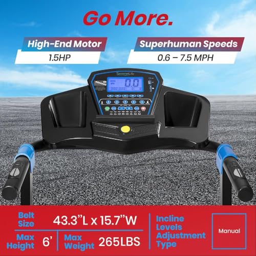 Image of SereneLife Portable Foldable Treadmill with Remote Control, 8.7 MPH Smart Speed Control, Treadmills for Home, Under Desk Treadmill for Home Office, Shock Absorption, App Support, 265lbs Limit