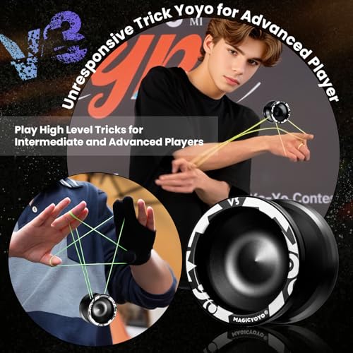 magicyoyo v3 yoyo for kids 8-12 or above responsive yoyo professional with dual function professional trick yo yo for adults with 12 yo-yo strings kk bearing bearing puller axlecase bag -black