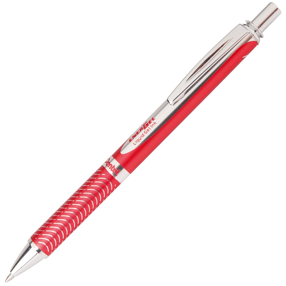 PentelEnerGel Alloy Retractable Liquid Gel Pen, Red Barrel, Black Ink, 1 pack (BL407B-A)