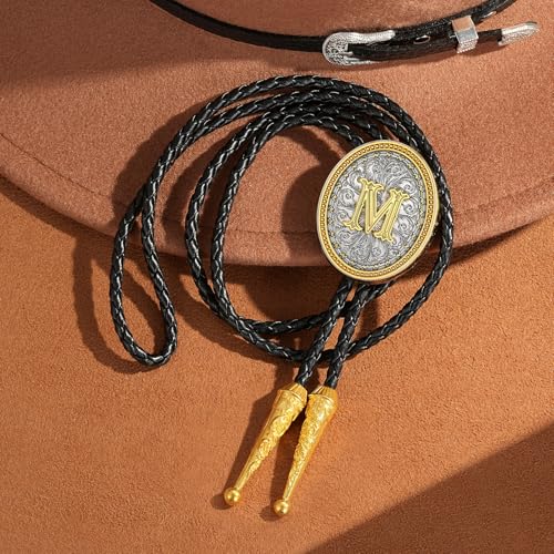 Image of HUABOLA CALYN Bolo tie for Men, Western Cowboy Golden Alphabet Initial Letter ABCDJMR to Y Costume Bolo ties Neckties