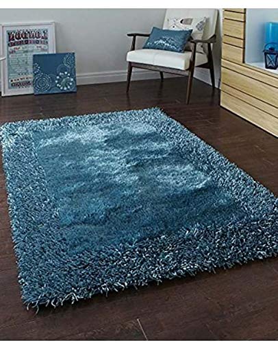 Yazlyn Collection Plain Modern Contemporary Shaggy Carpet (Aqua, Polyester, 5 X 7 Feet)