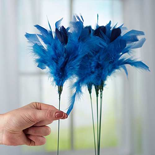 bluee feathers はまく〜ん様 3本おまとめ品 Amazon.com: Set of 6 Blue Fluffy Real Feather Picks for Decorating