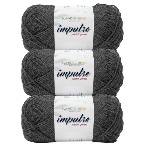 Image of WOAFashions Impulse Hand Knitting & Crochet Yarn, Premium Acrylic, 4 : Medium (Grey Mixture) (3x100gms / 3.5oz / 200mtr / 218yds)