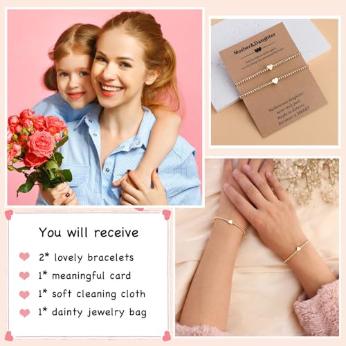 Image of 2Pcs First Day of Kindergarten Preschool Bracelets for Mommy and Me, Matching Heart Beaded Bracelets for Mother Daughter