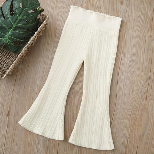 Girls Knit 𝐑uffle 𝐇em Flare Pants Ribbed Elastic High Waist Bell Bottoms Toddler Fall Winter Solid Color Trouser2