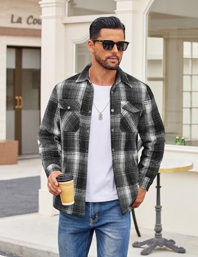 COOFANDY Men's Flannel Shirt Jackets Quilted Lined Plaid Jacket Long Sleeve Button Down Thick Winter Outwear Shackets2