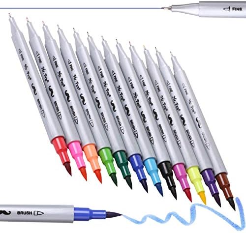 Mr. Pen- Dual Tip Brush Pens, 12 Colors, Brush Pens, Brush Markers, Dual Brush Pens, Markers for Kids Adults Coloring, Art Markers for Adults, Dual Tip Markers.
