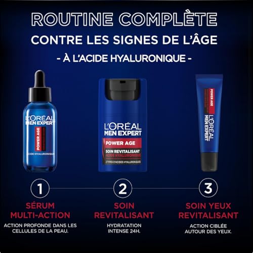 L'Oréal Men Expert - Sérum Visage Multi-Action Hydratant & Anti-Âge pour Homme - À l'Acide Hyaluronique - Pour Tous Types de Peaux - Power Age - 30 ml