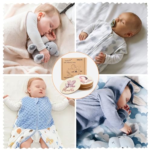 Image of Baby Monthly Milestone Signs - 13 Pack Wooden Baby Milestone Cards for 1-12 Months, Newborn Photography Props with Hello World Discs, Gender Neutral Baby Announcement for Boy Girl Age Shower Gifts