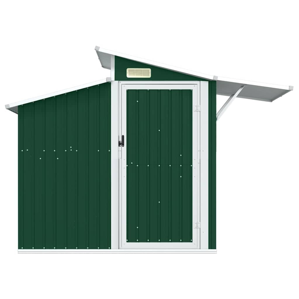 Cobertizo verde 270 x 130 x 208,5 cm de acero galvanizado, cobertizo de jardín con puerta, techo y ventilación para herramientas de jardín, bicicleta, cortacésped, barbacoa, almacenamiento