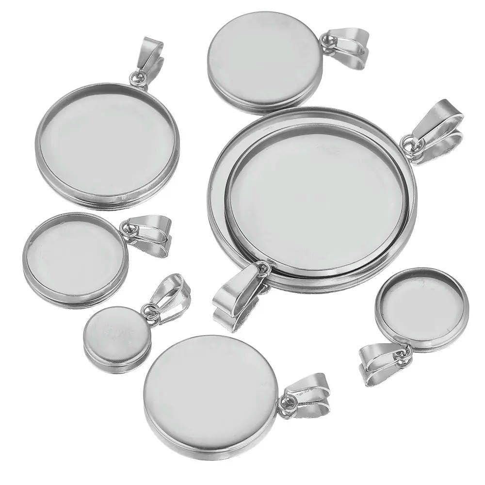 TPIONEER 10pcs Gold PVD Stainless Steel Cabochon Bezel Trays, Sizes 6-30mm, for Pendant & Cameo Jewelry