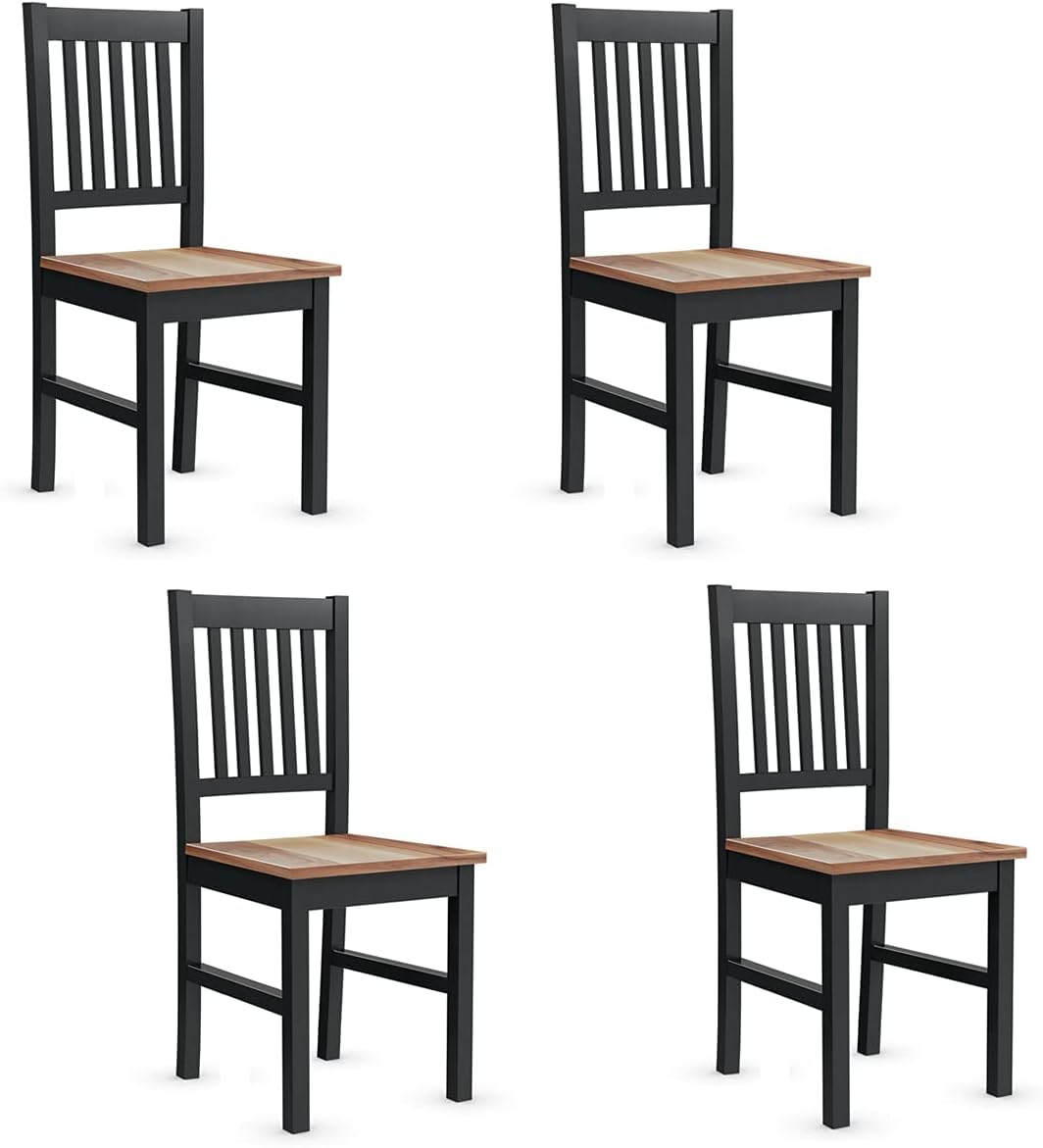 Nightcore Wooden Dining Chairs Set of 4, Walnut Seat with Slat Back, Rubber Wood Legs, Farmhouse Armless Dining Chairs for Kitchen, Living Room,