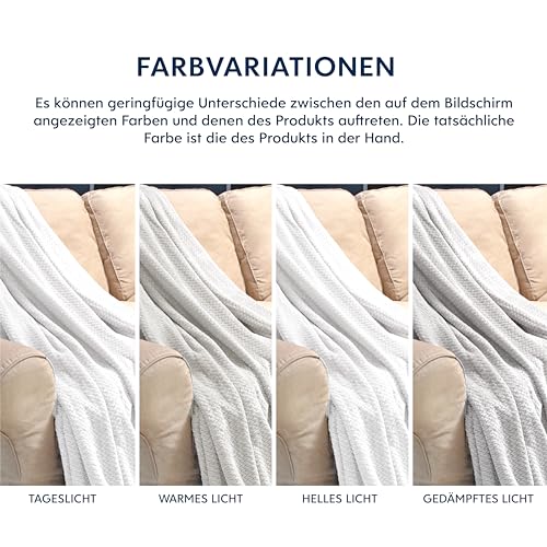 Dreamzie - Flauschig Fleecedecke 130 x 150 cm - Kuscheldecke Mikrofaser 100% Polyester 260gsm - Decke Sofa mit Fischgrätmuster und weicher Haptik - Weiß