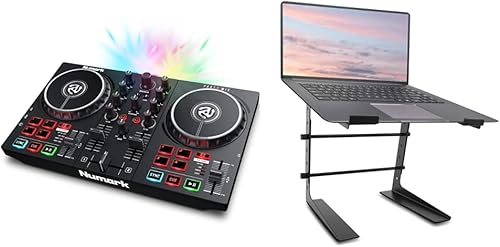 Numark Party Mix II - Controlador de DJ y soporte portátil ajustable para laptop, de 6.3 a 10.9 pulgadas, antideslizante, monitor de mesa o