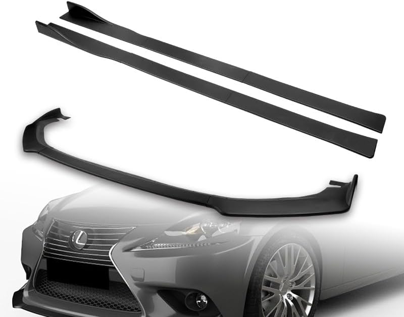 9pcs Combo Front Bumper Body Kit Lip + Side Skirt Extensions Diffuser Compatible with 2014-2016 Lexus IS250 IS350 IS200t 2015 (Unpainted Black)