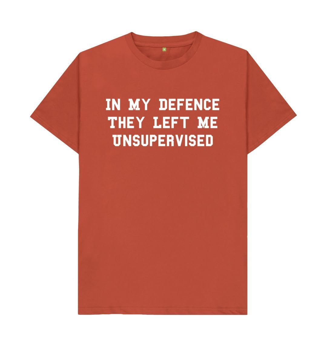 Shirtbox Men's Rust In My Defence They Left Me Unsupervised Funny Slogan T-Shirt