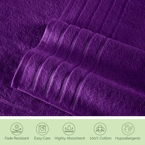 Image of Elegant Comfort 100% Turkish Cotton 4 Lines Viscose Stripe Jumbo Bath Towel - Hotel Spa Quality Extra Large 35 x 70 Inch Bath Towel Ultra Soft, Super Absorbent Quick Dry Large Bath Towel, Purple