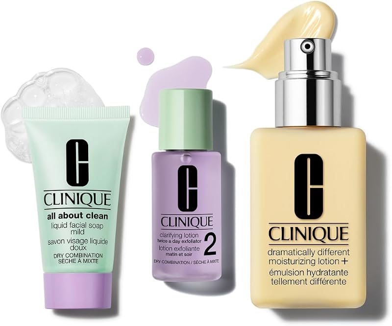 Conjunto de cuidados da pele Clinique Great Skin, Great Deal com sabonete líquido facial, loção clarificante e loção hidratante
