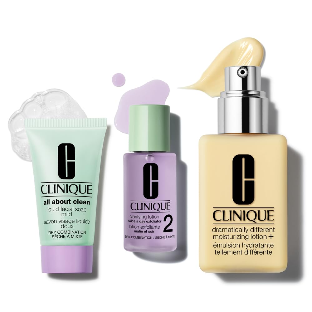 Clinique Great Skin, Great Deal Gift Set | All About Clean Mild Liquid Soap, Clarifying Lotion + Dramatically Different Lotion | Includes Full Size Moisturizer | For Dry or Oily Combination Skin Types