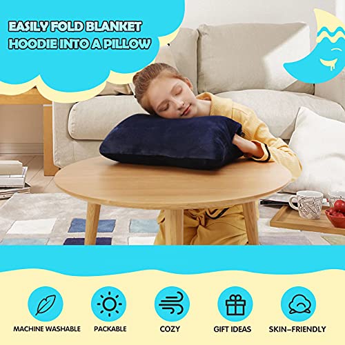 Yescool Wearable Blanket Sweatshirt Kids, Oversized Blanket Hoodie With Sherpa For Kids, Youth, Boys, Girls, Portable Warm Travel Pillow, Teen Wearable Blankets, Hand Warmer, One Size, Blue #TOP2