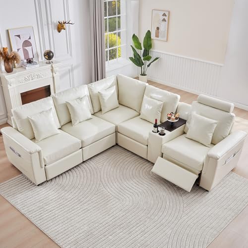 Image of RARZOE Modular Sectional Couch Corner Seat Module, Faux Leather Armless Corner Seat, Modular Sectional Sofa Module for Living Room Home Theater,Beige