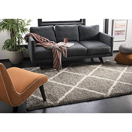 Safavieh Hudson Shag Collection 11' X 15' Grey/Ivory Sgh281B Modern Diamond Trellis Non-Shedding Living Room Bedroom Dining Room Entryway Plush 2-Inch Thick Area Rug #TOP5