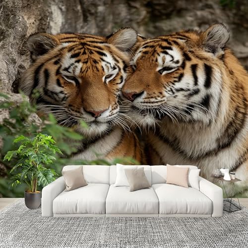Papier Peint Intissé 200x140 cm Animaux Motif Tigre Grandes poster Mural Photo Papier Peint Panoramique Animal Tigre 3D Tapisserie Poster Decoration Murale...