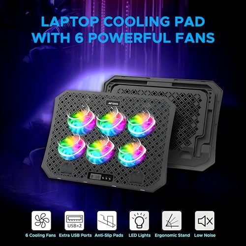 Image of Ant Esports NC210 Gaming Laptop Cooler for 10-15.6 Inch Laptops | Laptop Cooling Pad RGB with 6 Fans | Adjustable Height Stand | Dual USB Ports | High Speed Silent Notebook Cooling Pad