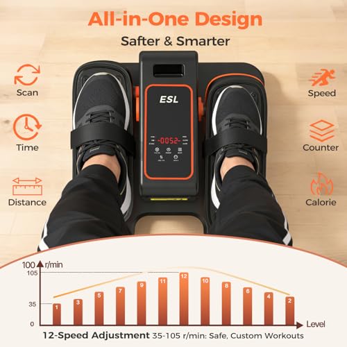 Image of ESL Under Desk Elliptical, Electric Elliptical Leg Exerciser for Seniors | 12 Speed Adjustable, Quiet Elliptical Exercise Machine with Remote, Seated Pedal Exerciser with Strap, Portable