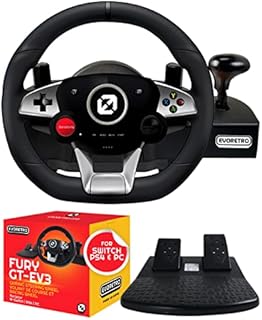 FURY GT-EV3 Gaming Steering Wheel and Pedals Compatible for Nintendo Switch Games, PC, PS4 - Racing Wheel for Mario Kart 8 Featuring High Vibration Feedback, Adjustable Clamp, and Storage Bag