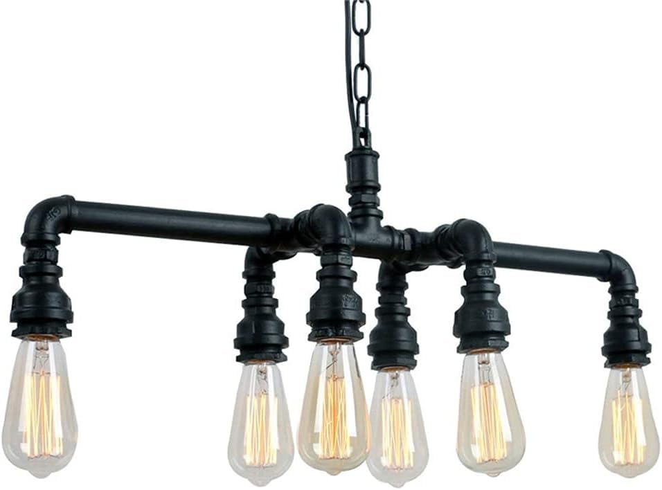 Lustre industriel rétro tuyau d'eau 6 lumières E27 noir pour loft