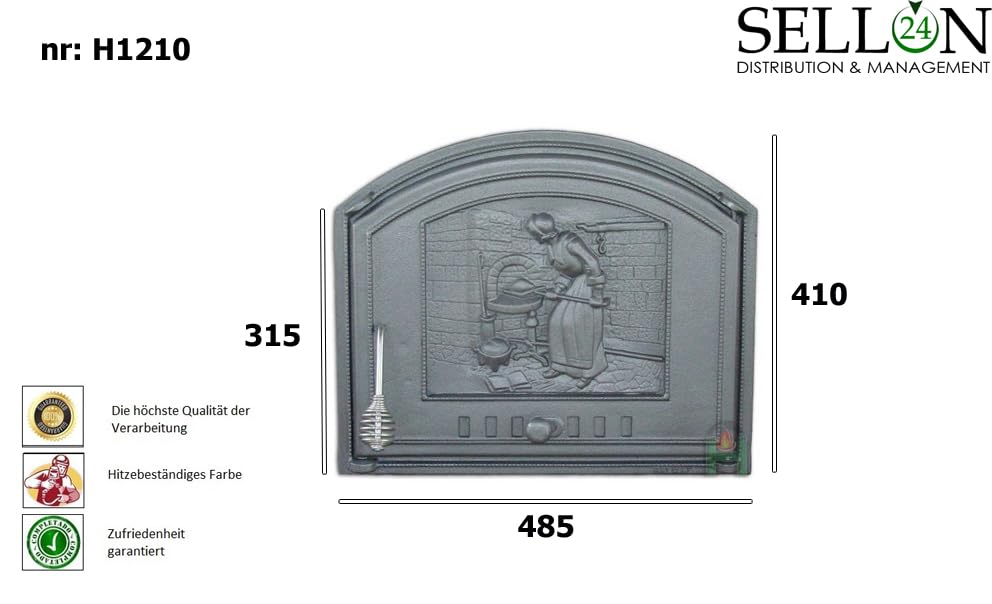 Sellon24® Backofentür aus Gusseisen Ofentür Pizzaofentür Garten Grill Brotofen H1210