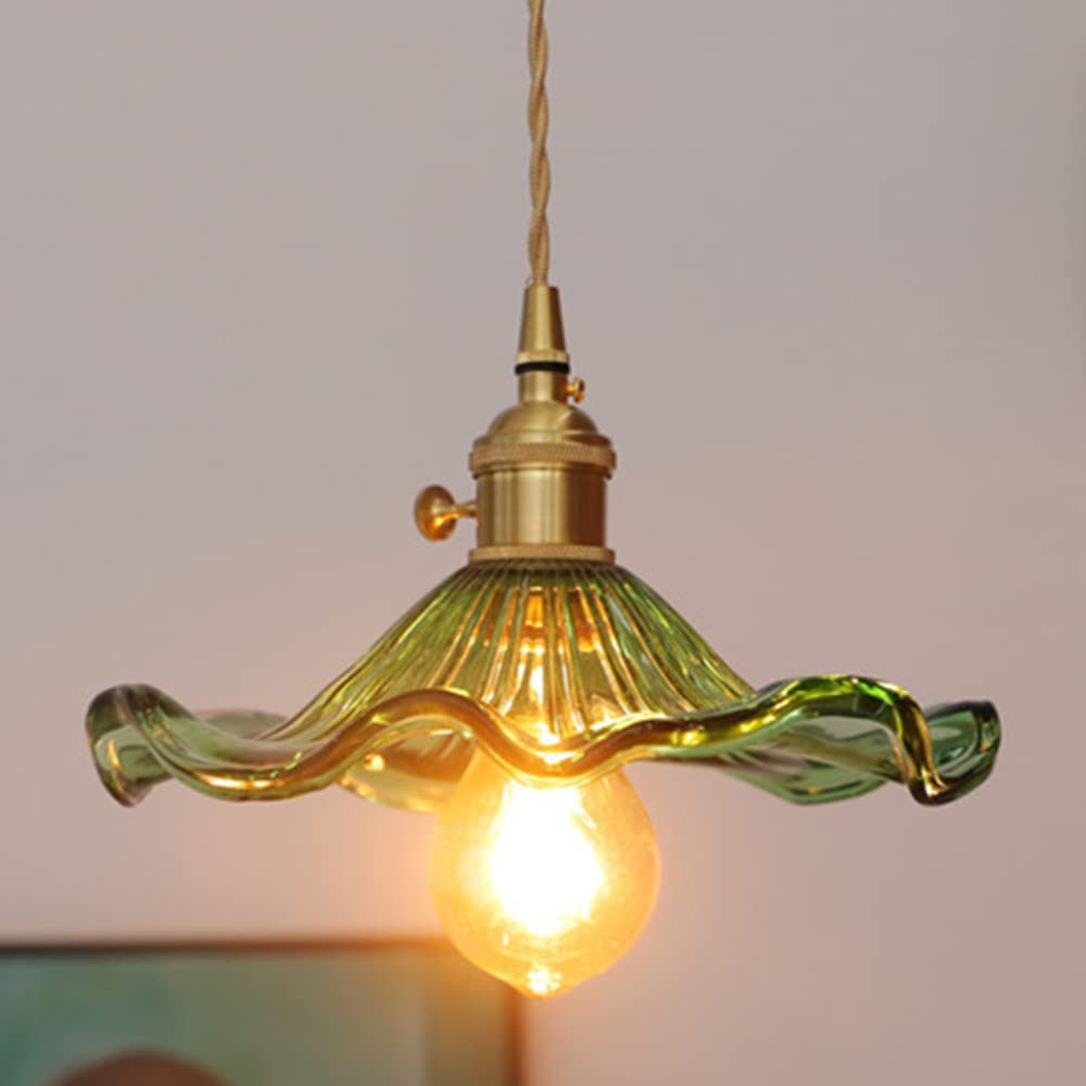 Industrial Vintage Glass Pendant Lamp E27 Base Brass Finish Lamp Holder Retro Ceiling Hanging Light Fit for Loft Living Room Kitchen Coffee Shop (Green) - Image 2