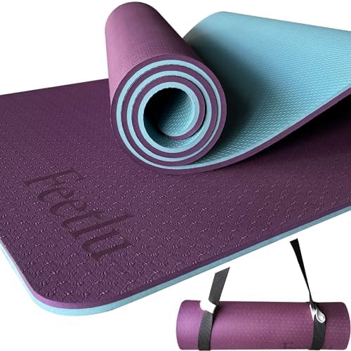 Extra Thick Exercise Yoga Mat with Strap - 2/5 Inch (10MM), Non-S...
