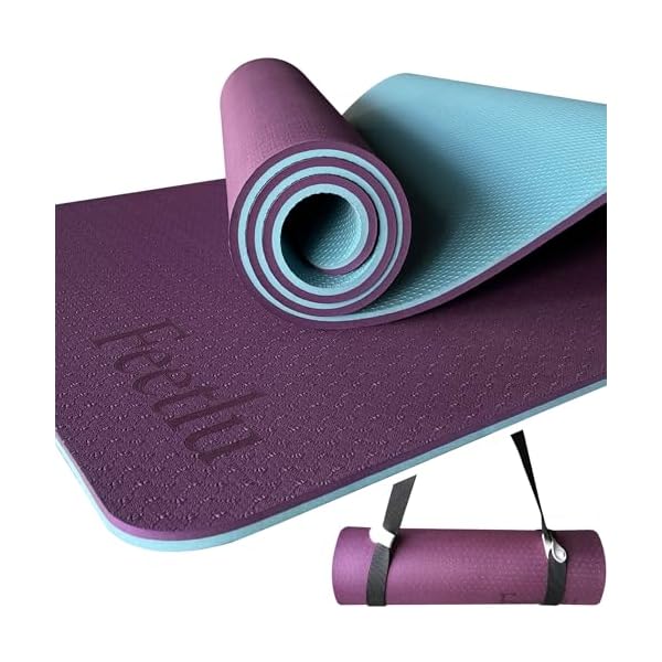 Yoga Mat with Strap – 10mm & 12mm Thick Yoga Mat, Non-Skid Dual Surface Workout Mat, Eco-Friendly POE Yoga Mats for Women Men Kids, Perfect Exercise Mat for Pilates, Yoga, and Floor Workouts, Includes Carrying Strap.