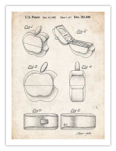 APPLE LOGO PHONE POSTER 1985 US Patent Art Print Apple Computer Steve Jobs Cell Phone Reproduction Gift, 18 by 24 Inches