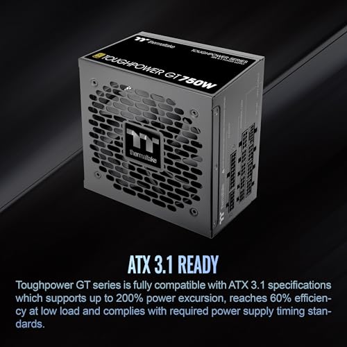 Image of Thermaltake Toughpower GT 750W ATX 3.1 Standard Power Supply; 80 Plus Gold Efficiency; Smart Zero Fan; Native 300W PCIe 5.1 Connector; PS-TPT-0750FNFAGU-3; 5 Year Warranty