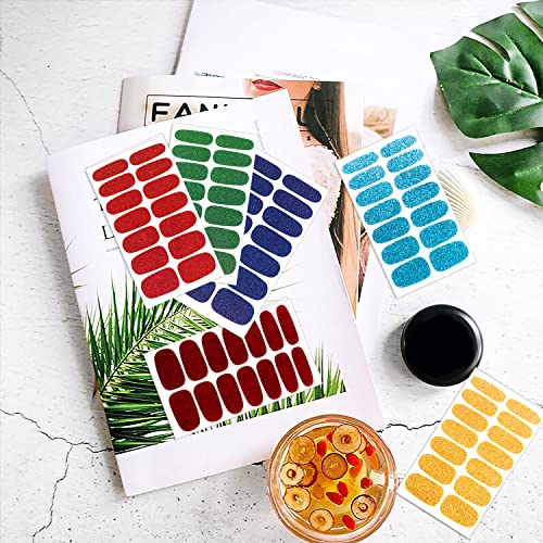 Jerclity 24 Sheets Glitter Solid Color Nail Polish Strips Stickers With Nail File Self-Adhesive Nail Strips Stick On Nail Stickers Full Nail Wraps For Women Girls #TOP5