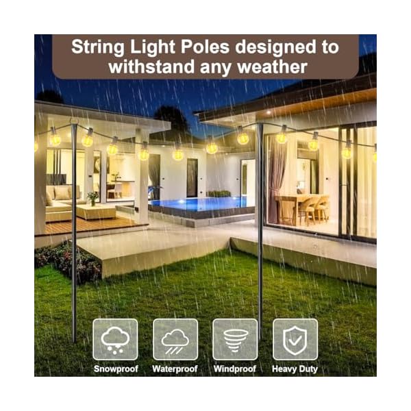 6 pack string light poles for outdoormetal light hanging pole outside with forklight stand for patio pergola garden backyard yard camping party  urban country home decor