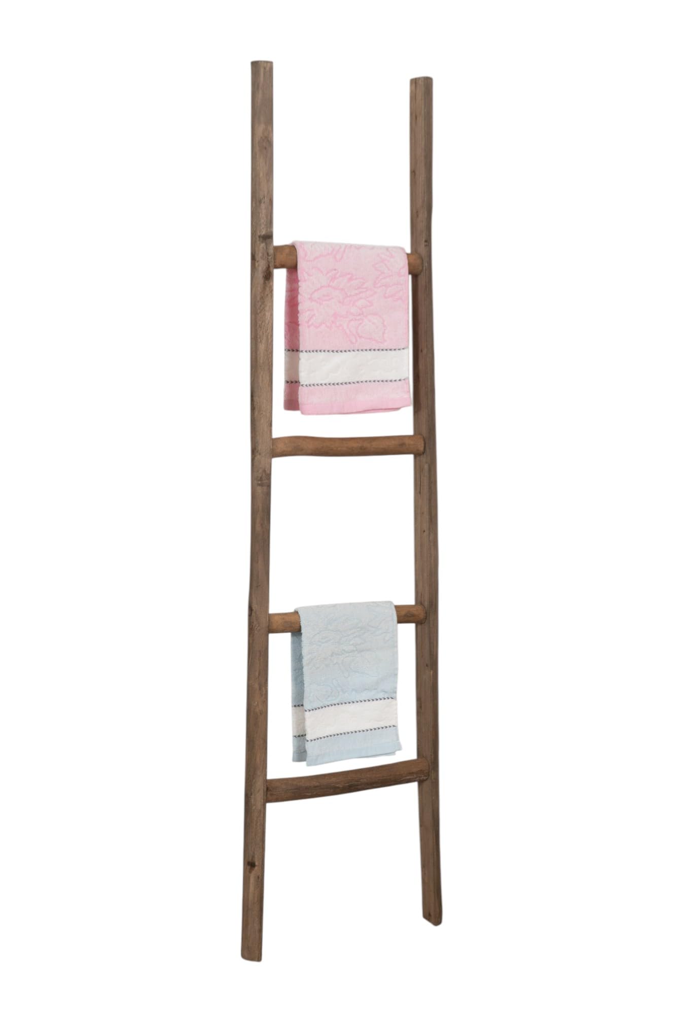 Biscottini Escalier porte-serviettes de bain 39 x 7 x 132 - Escalier décoratif en bois - Escalier en bois - Escalier porte-serviettes - Porte-serviettes mural en métal, Bambu