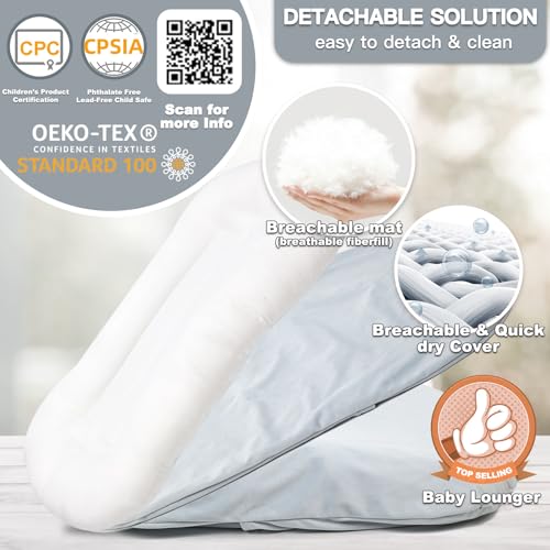 Image of Infant Support Cushion - Baby Support Cushion for Newborn, 0-24 Months, Portable Tummy Time Mat for Home and Travel, Soft Cotton, Supervised Use, Baby Essentials Gift, Blue(1 Cushion + 1 Cover)