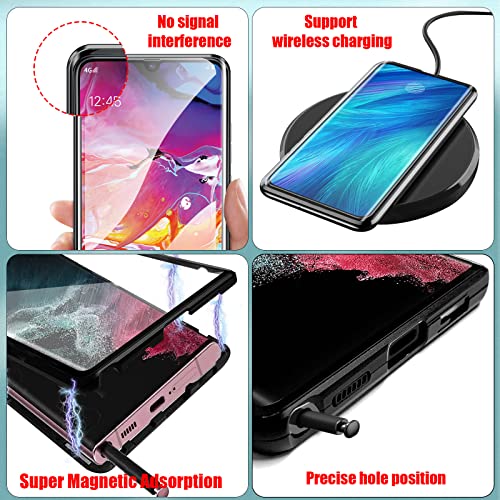 Magnetic Case for Samsung S22 Ultra, Magnetic Tempered Glass Double Sided Phone Case for S22 Ultra with Screen Protector, 360 Full Protective Case with Safety Lock for Samsung Galaxy S22 Ultra - Black - Image 4