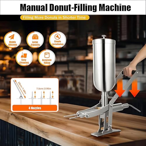 Máquina de llenado de donas, máquina de llenado de mermelada de churro con 4 boquillas, equipo de llenado de crema comercial con cantidad de llenado ajustable ± 1 g de precisión