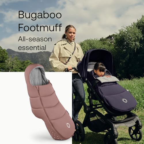 Image of Bugaboo All-Season Footmuff for Strollers - Weatherproof, Breathable, Water-Repellent, Removable Insert, Fits All Bugaboo Strollers - Dusty Pink | Soft fleece lining, breathable materials, weatherproof protection, two-way zipper, reflective details, Dusty Pink