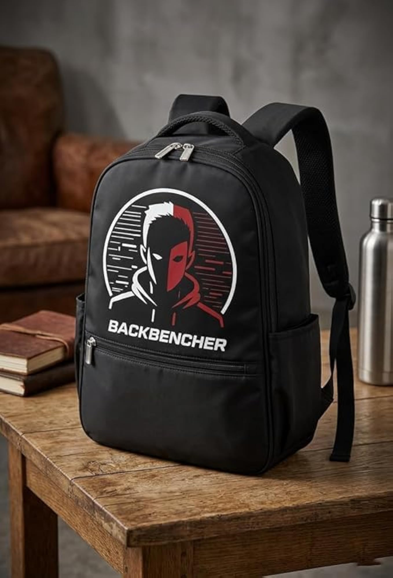 30L Black Samurai Printed Laptop Backpack for College